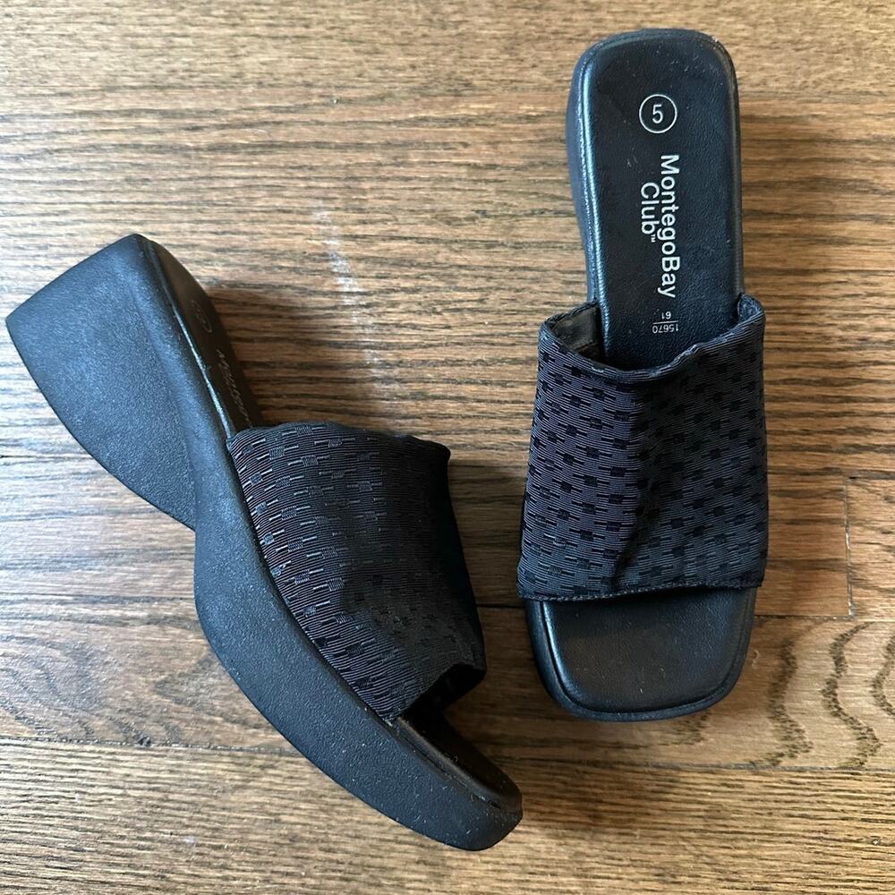 Vintage Montego Bay Club Black Platform Wedge Sandals Size 5